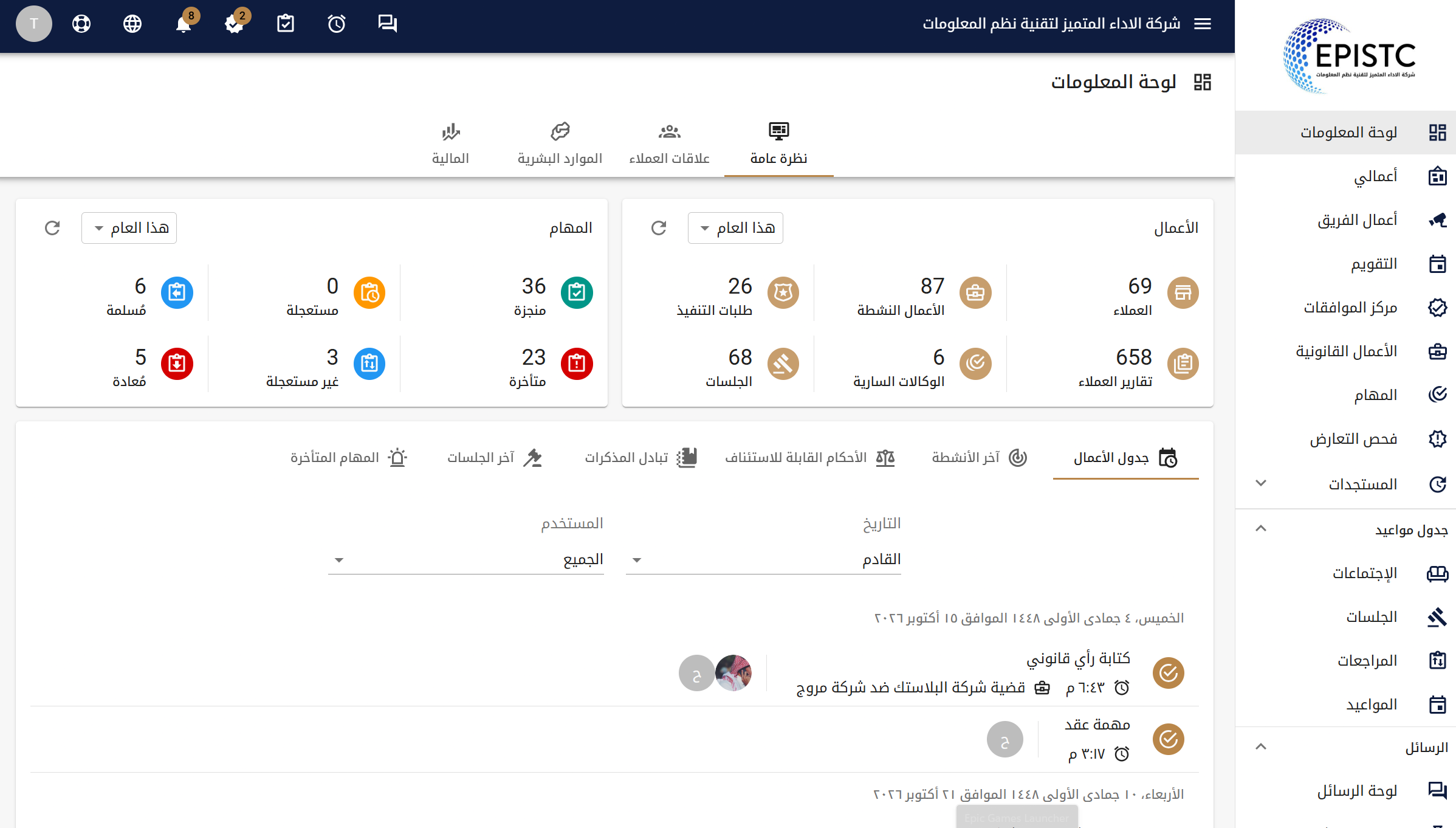 لوحة معلومات تطبيق مكتبي